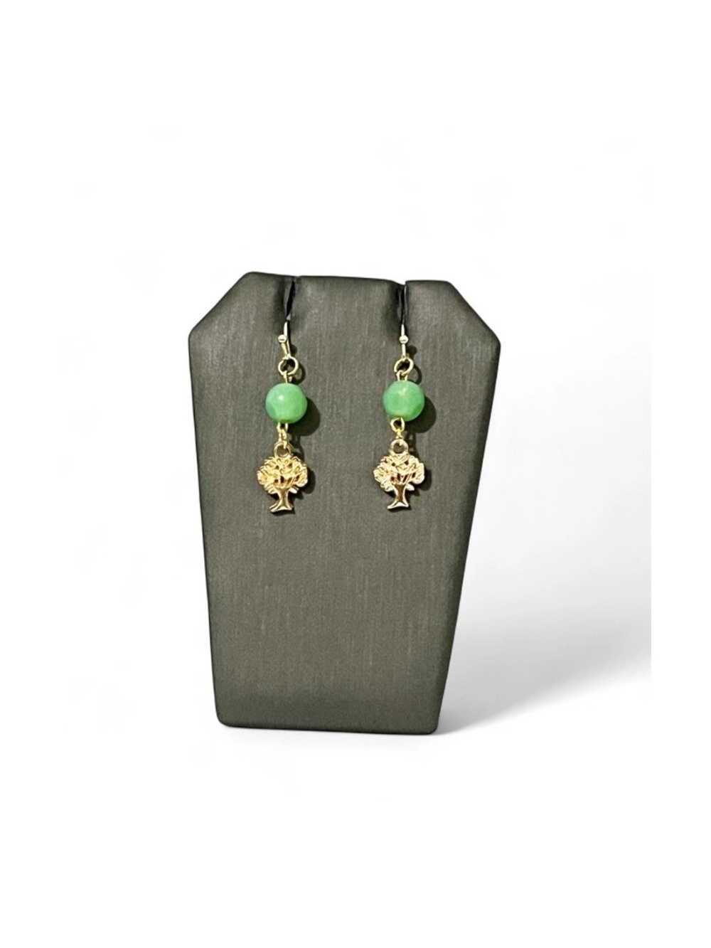 Tree of Life Drop Earrings Gold Green Bead Dangle Fall Bohemian Witchy Jewelry - Picture 2 of 7
